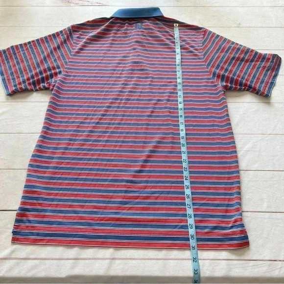FootJoy FJ Mens Golf Polo Shirt Large Red Blue Striped Stretch Polyester… - Picture 7 of 9